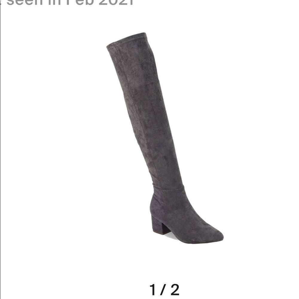 Over the knee suede boots never worn. Color GREY SUEDE